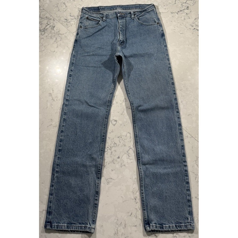 VTG Y2K Wrangler Jeans Mens 34x32 Blue Straight Leg Cowboy Western Workwear Logo